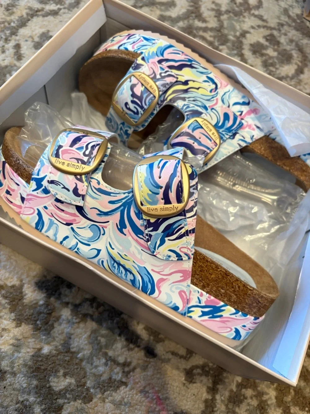 Lilly Pulitzer Pastel Swirl Double Buckle Platform Sandals - Picture 1 of 3